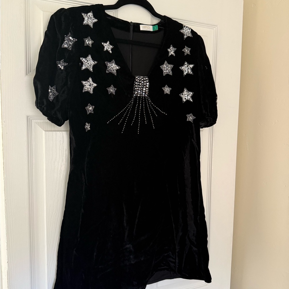 Rixo Velvet Star Embellished Dress
